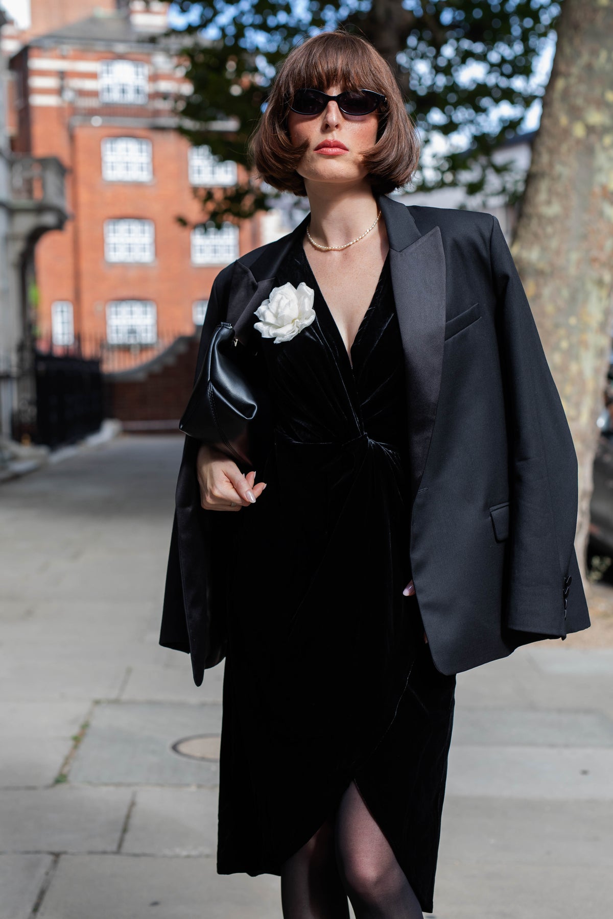 Camellia Silk Velvet Sheath Dress Black Midi