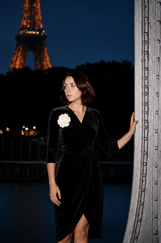 The Camellia Noir Velvet Dress