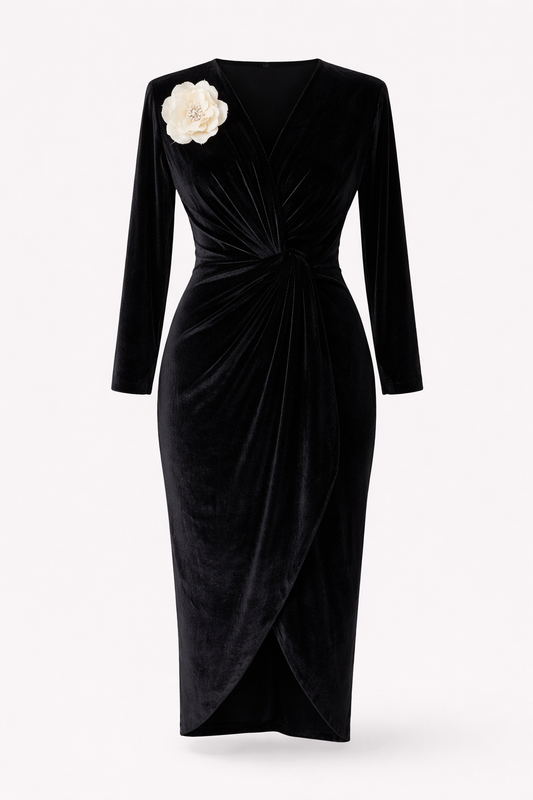 The Camellia Noir Velvet Dress