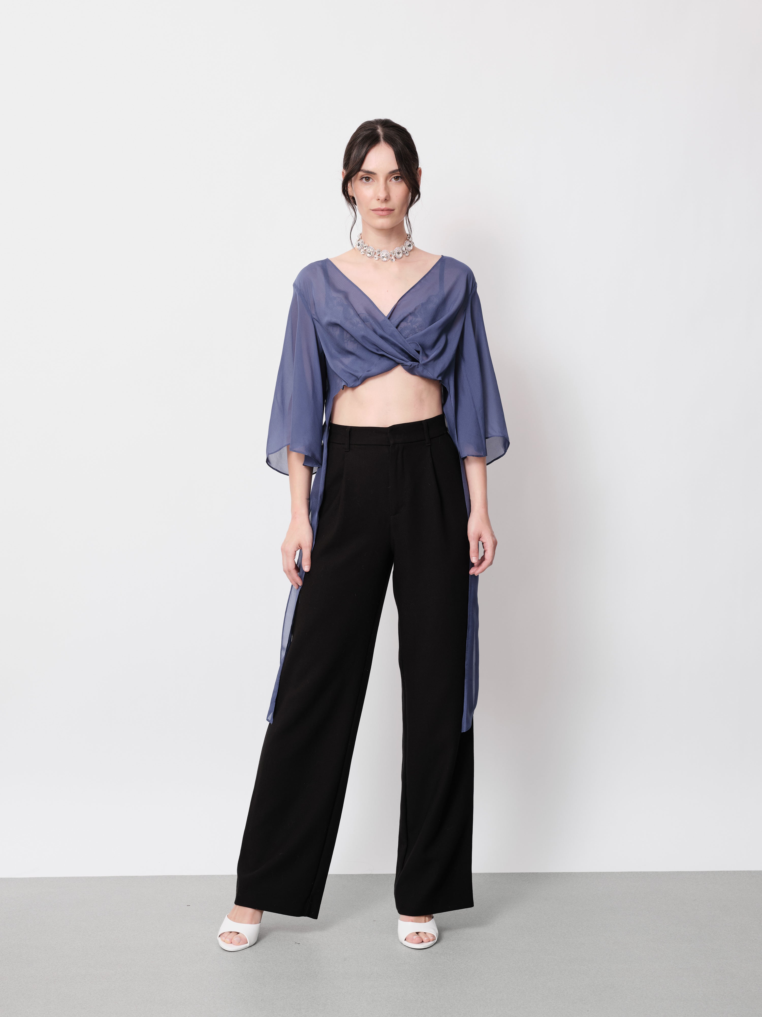 Sheer Chiffon Silk Red Crop Top