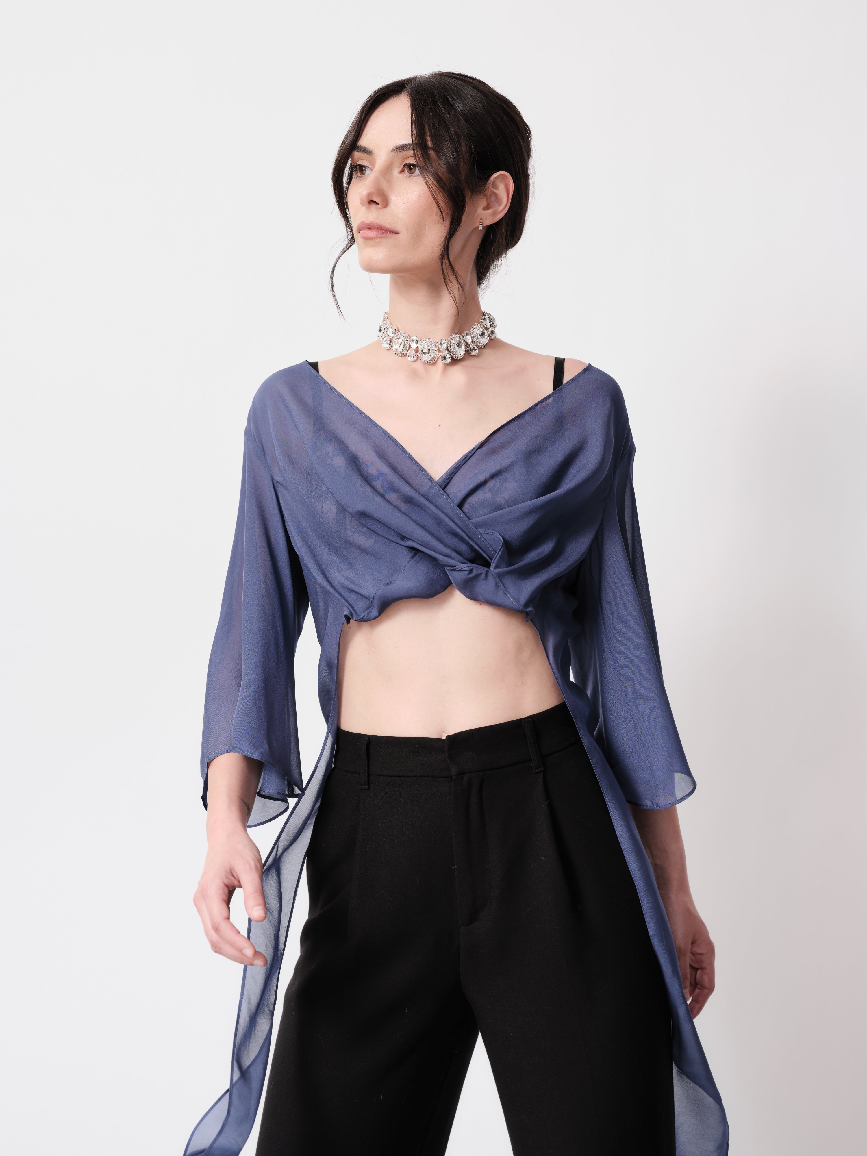 Sheer Chiffon Silk Red Crop Top