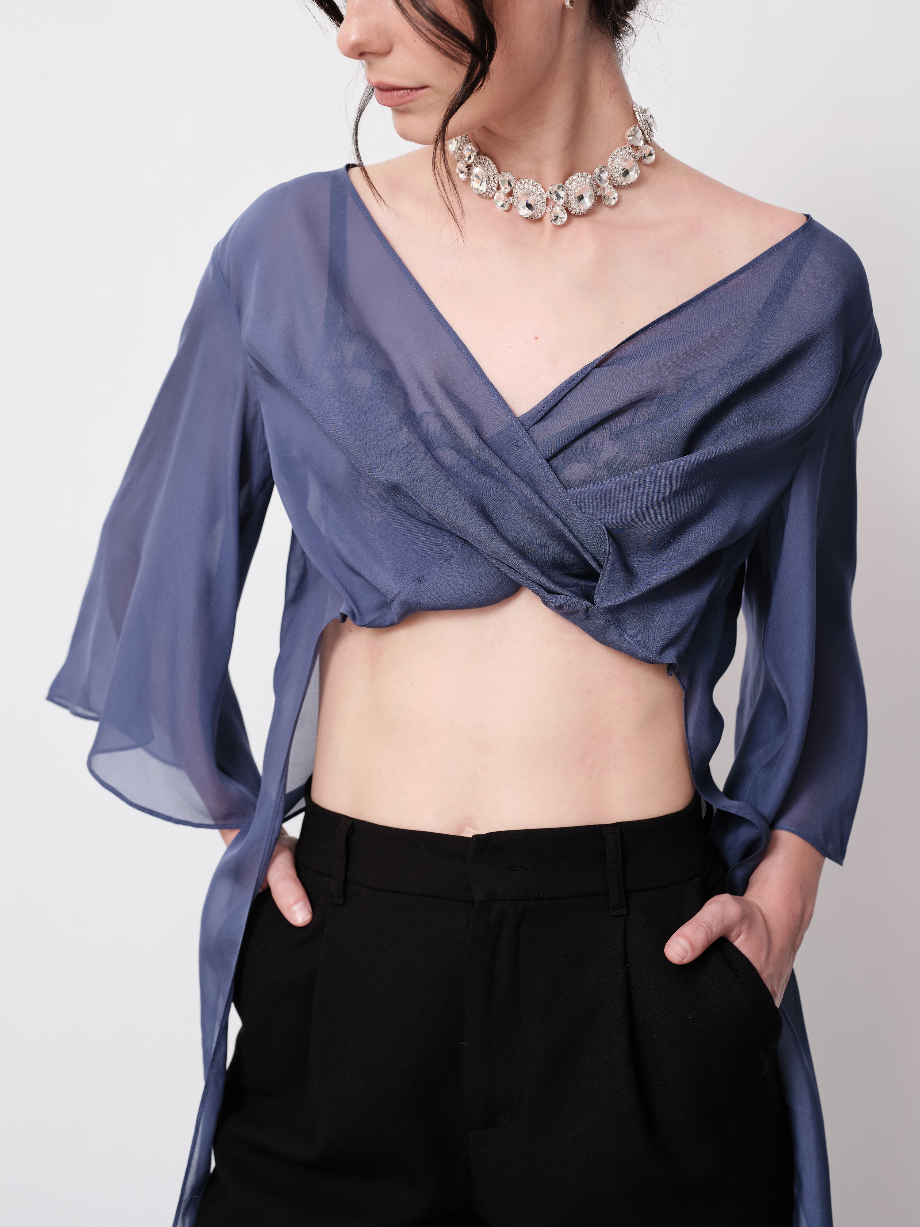 Sheer Chiffon Silk Red Crop Top