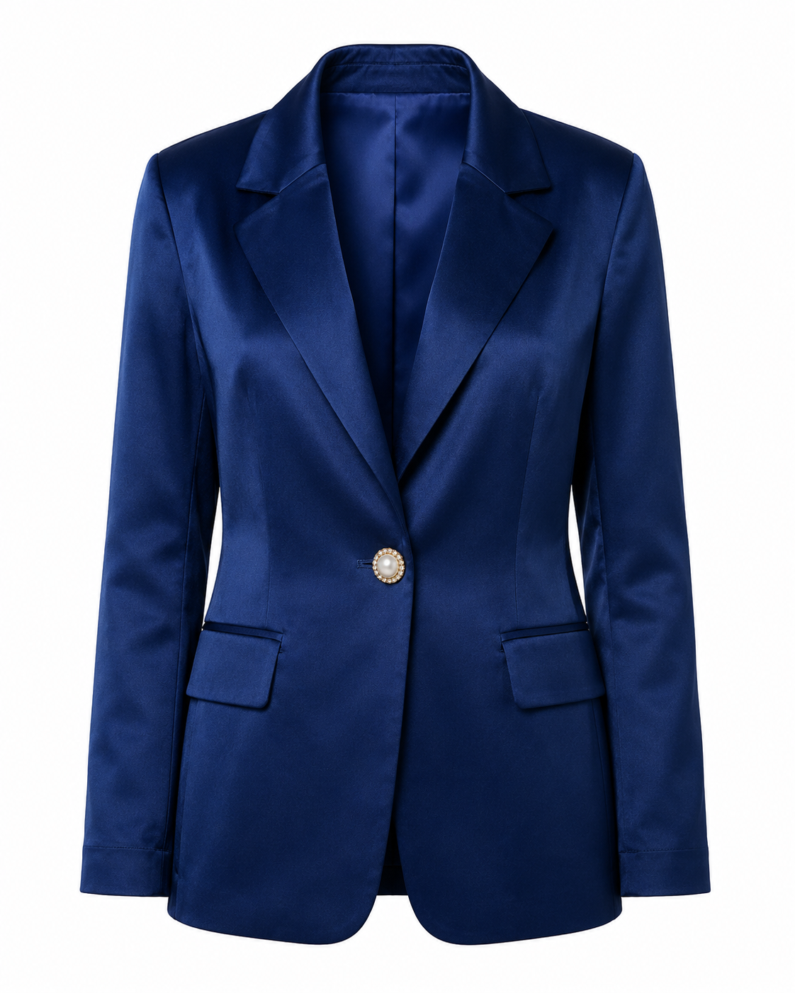 Midnight Navy Silk Satin Blazer