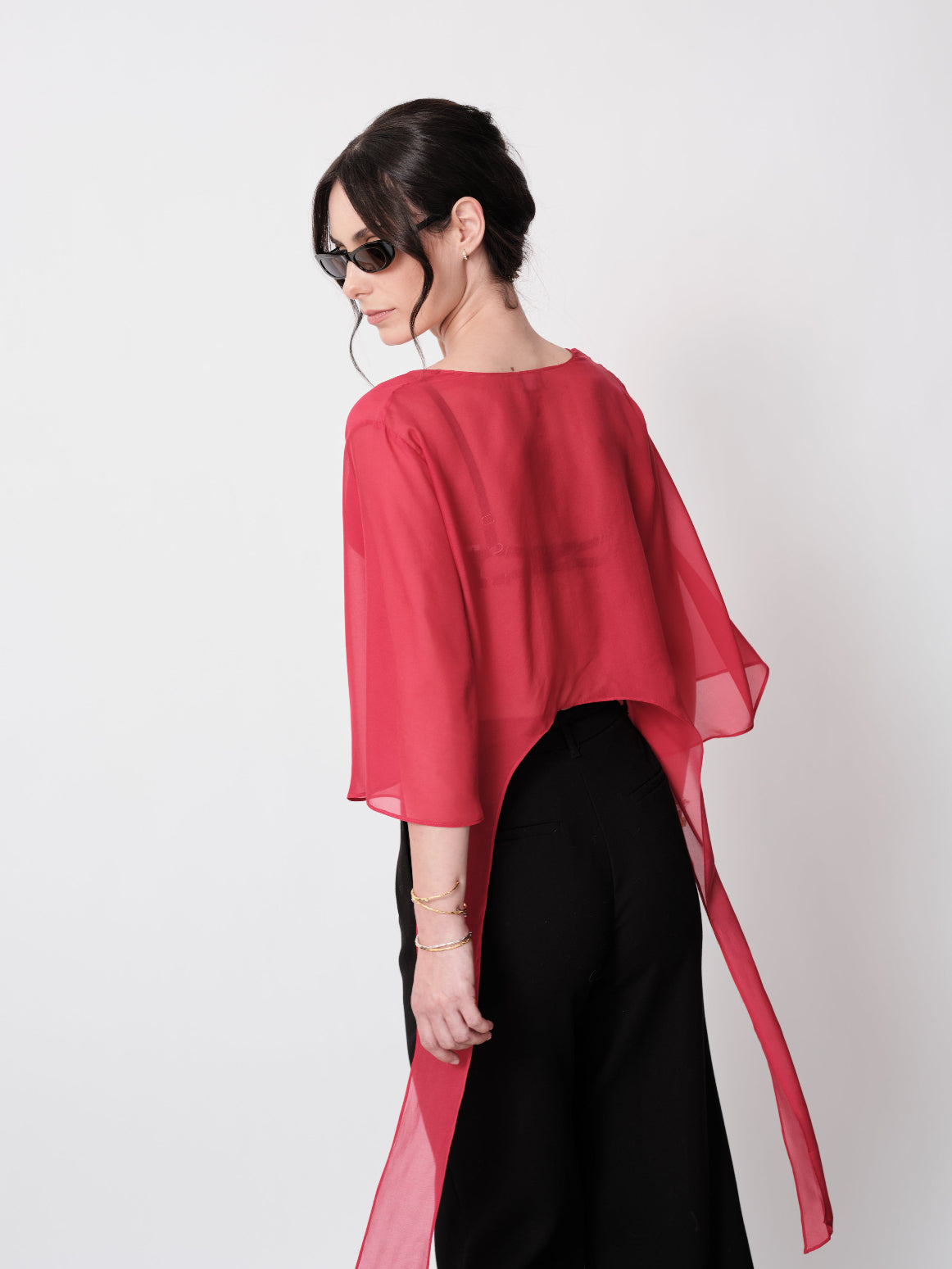 Sheer Chiffon Silk Red Crop Top