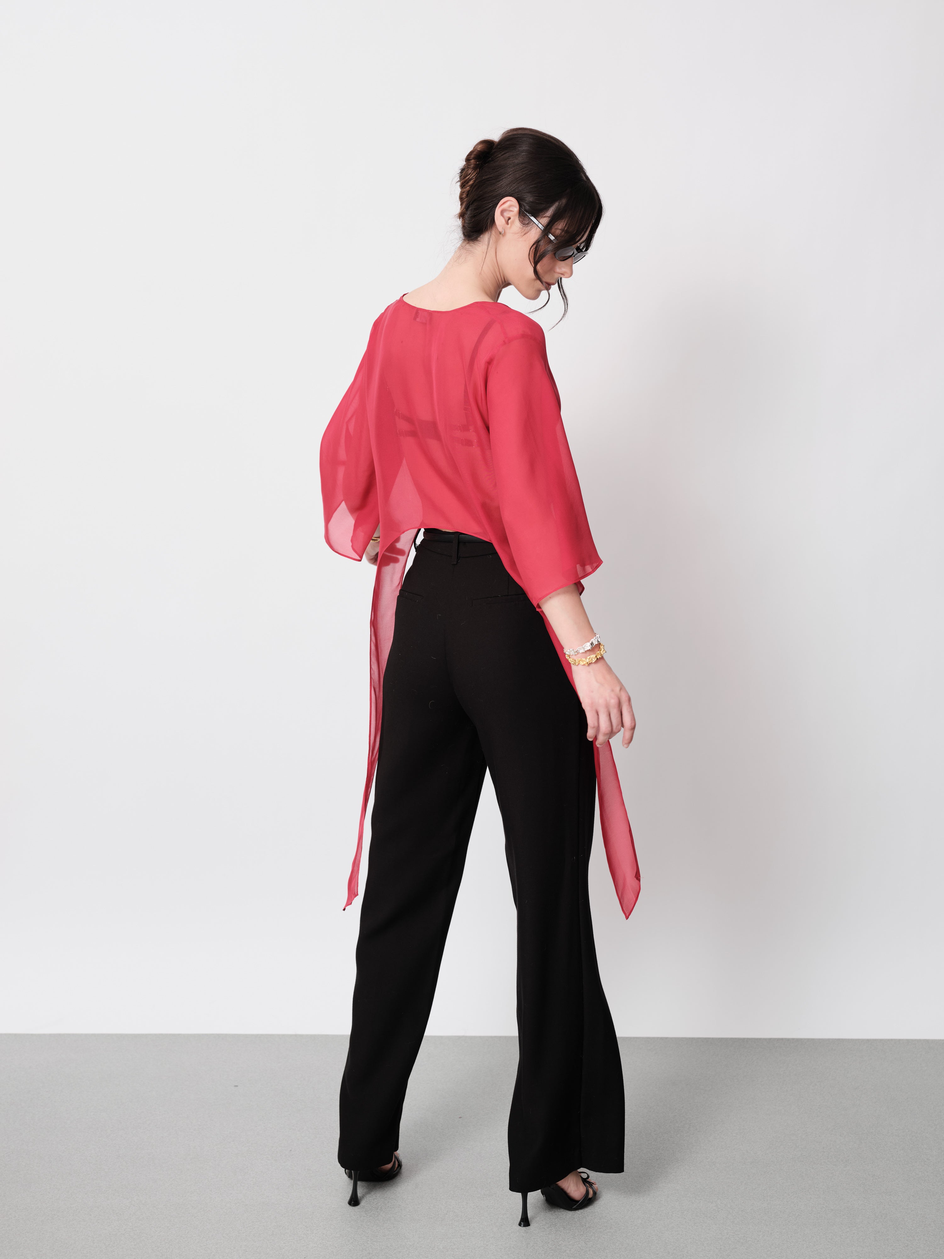 Sheer Chiffon Silk Red Crop Top