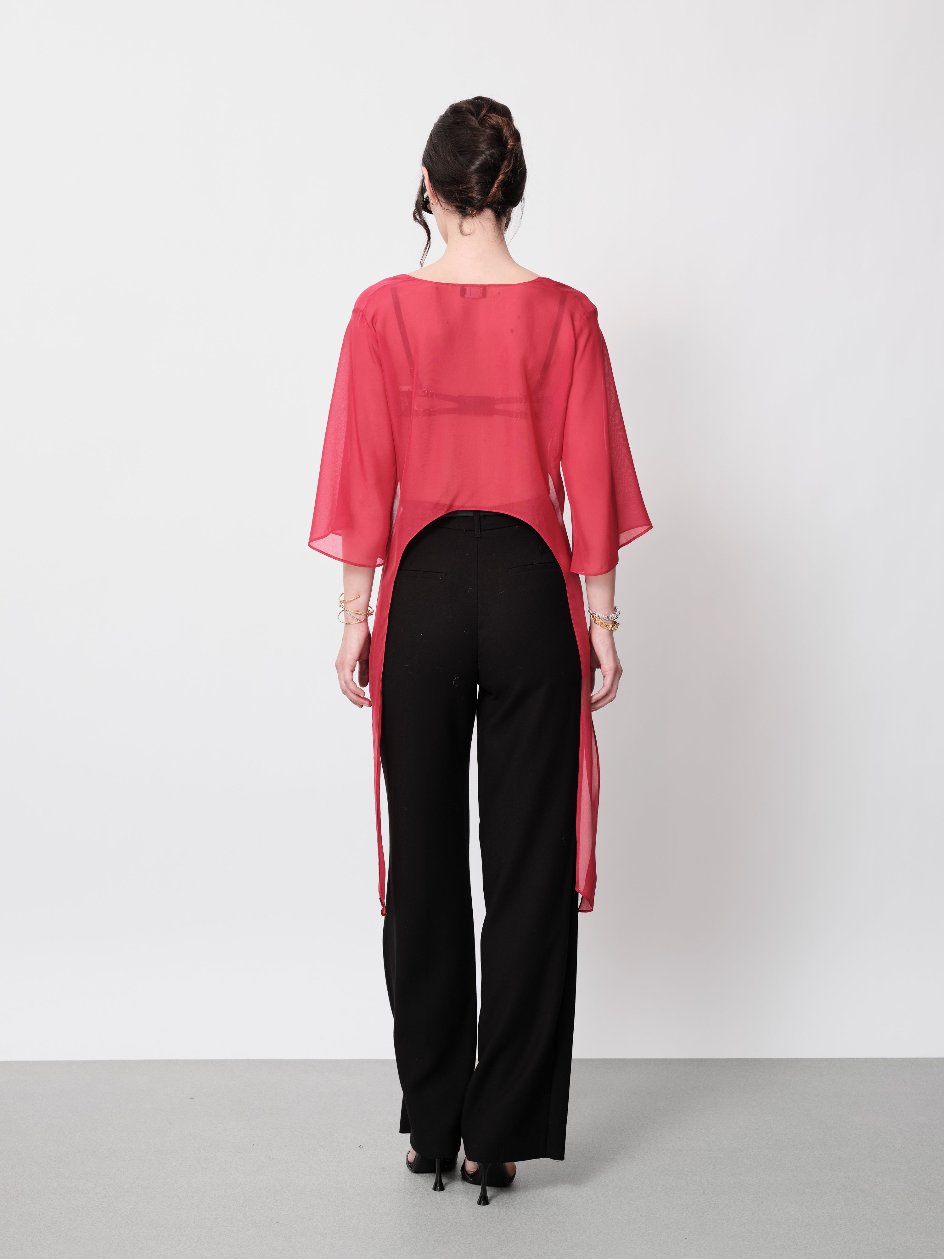 Sheer Chiffon Silk Red Crop Top