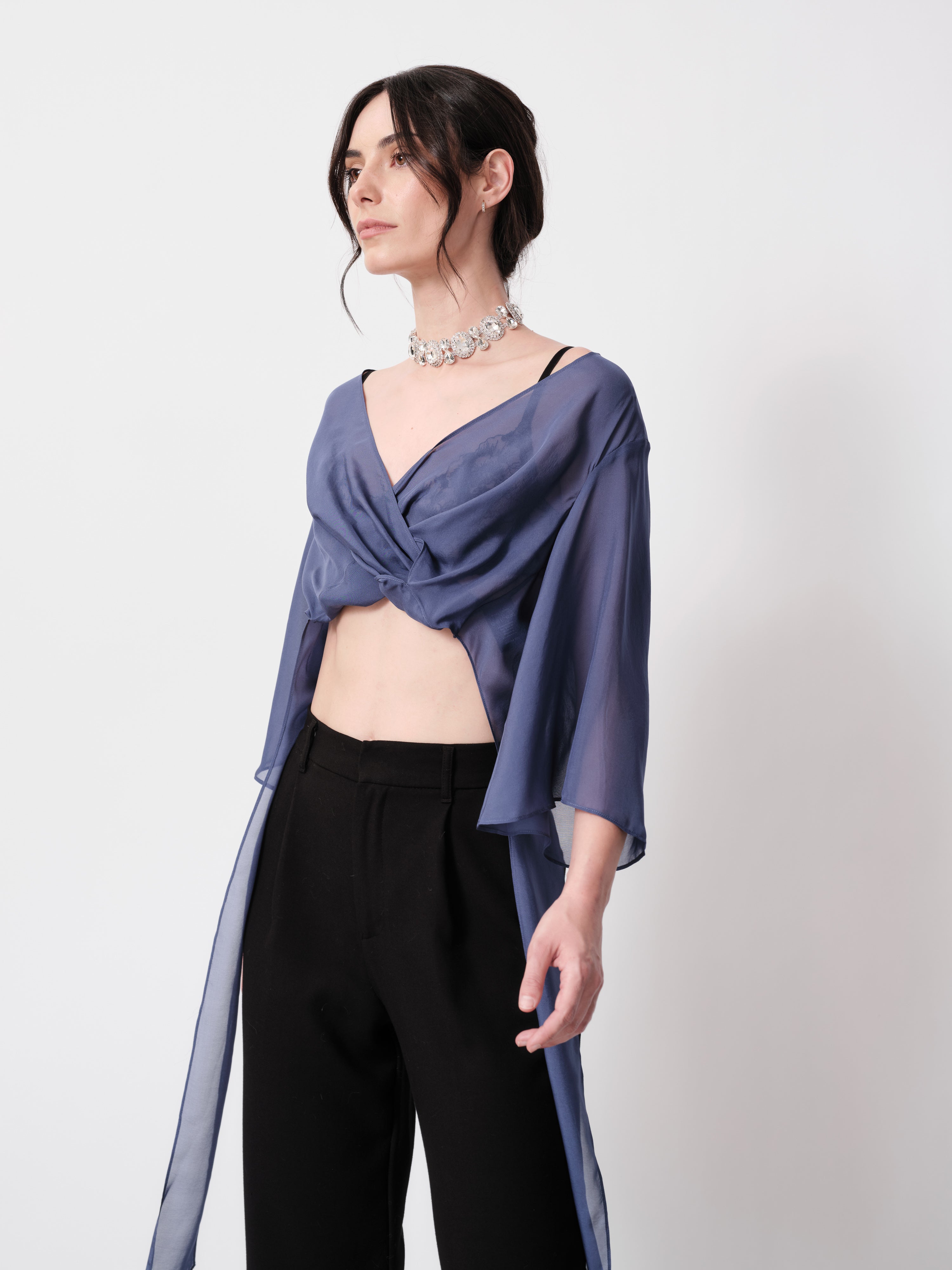 Sheer Chiffon Silk Red Crop Top