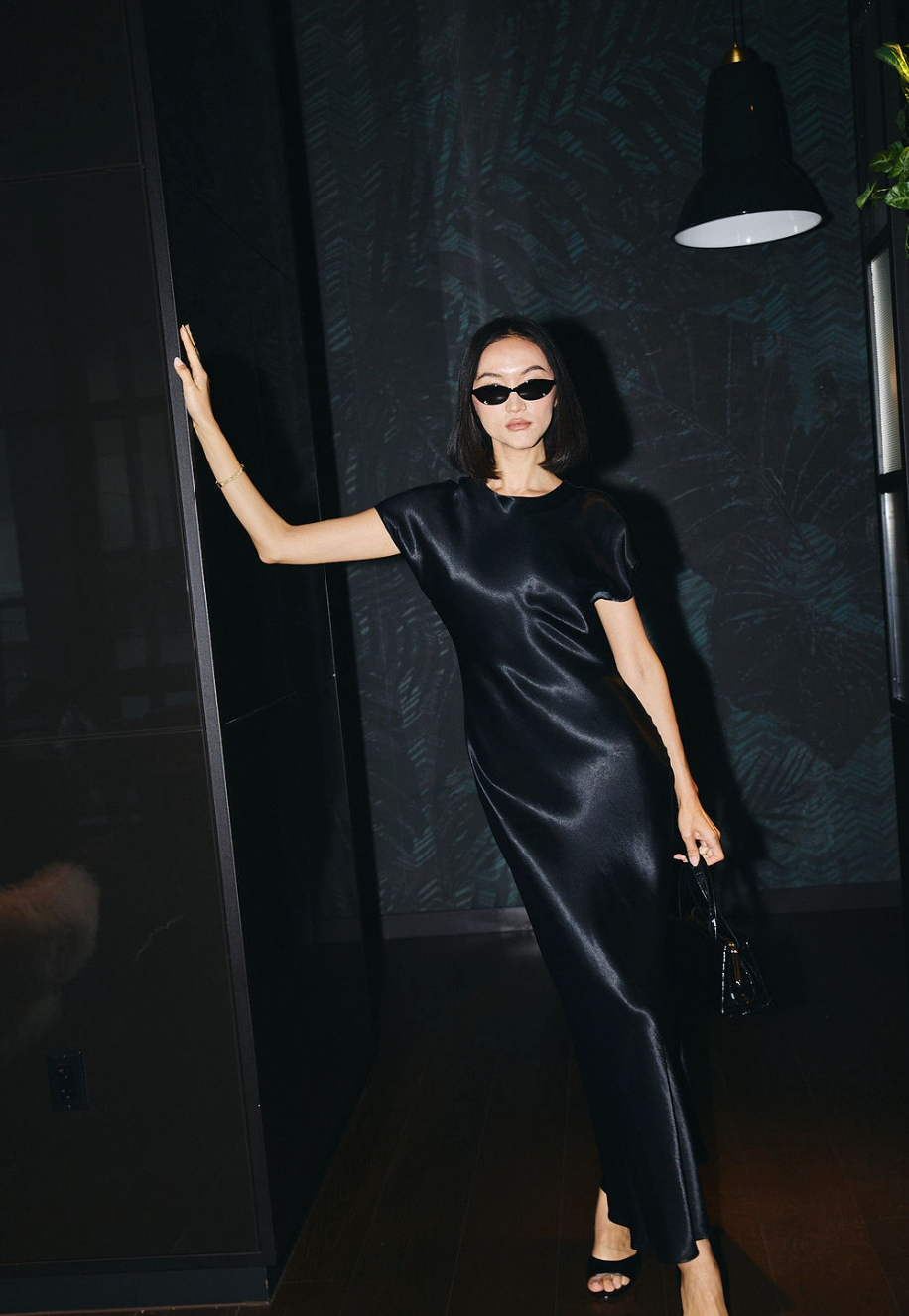 Amelia silk blend  - All seasons Maxi Satin Dress